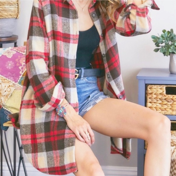 Flannel Plaid Shirt Long Shacket Multi Sizes NWT - Picture 3 of 7